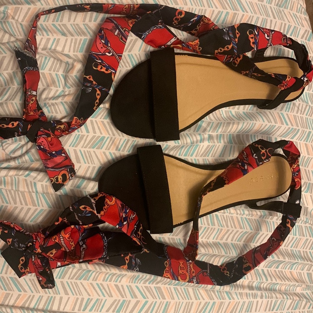Multi color tie up sandals
